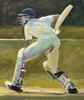 Batting Oil on paper 8 x 12 painting by christina pierce, cricket artist