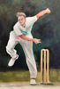 Bowling Oil on paper 8 x 12 painting by christina pierce, cricket artist