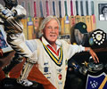 David English CBE 39in x 47in oil on canvas - painting by christina pierce, cricket artist