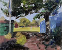 Hurlingham view 10in x 8in oil on board - painting by christina pierce, cricket artist
