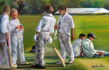 Boys, oil on canvas 24 x 36 by christina pierce, cricket artist