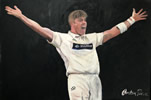 Dan Douthwaite, Glamorgan. oil on canvas 24 x 36 - painting by christina pierce, cricket artist