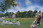 Hampshire Hogs oil on canvas 24 x 36 - painting by christina pierce, cricket artist