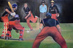 Mens Action - oil on canvas 24 x 36 by christina pierce, cricket artist