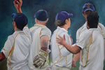 Men's Team - oil on canvas 16 x 24 by christina pierce, cricket artist