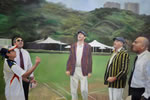 The Toss - oil on canvas 24 x 36 by christina pierce, cricket artist
