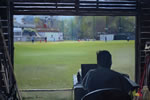 View from Scorebox - oil on canvas 16 x 24 by christina pierce, cricket artist