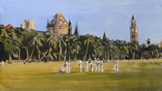 Oval Maidan 2 12in x 8in oil on paper by christina pierce, cricket artist