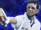 Raoul Dravid 50 12in x 18in oil on paper by christina pierce, cricket artist