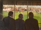 infamous four go to hove pavilion 24in x 36in oil on canvas - painting by christina pierce, cricket artist