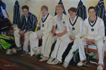 Jack at Reeds School oil on canvas 24in x 36in - painting by christina pierce, cricket artist