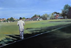 Lansdown CC, Bath, oil on paper 16 x 24  by christina pierce, cricket artist
