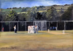 Lansdown CC, Bath, oil on paper 16 x 24  by christina pierce, cricket artist