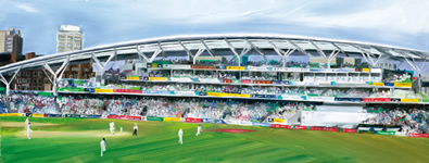 OCS Stand at the Oval 14in x 36in by cricket artist christina pierce