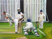 sight-screens-boys, oil on canvas 24 x 36 by christina pierce, cricket artist