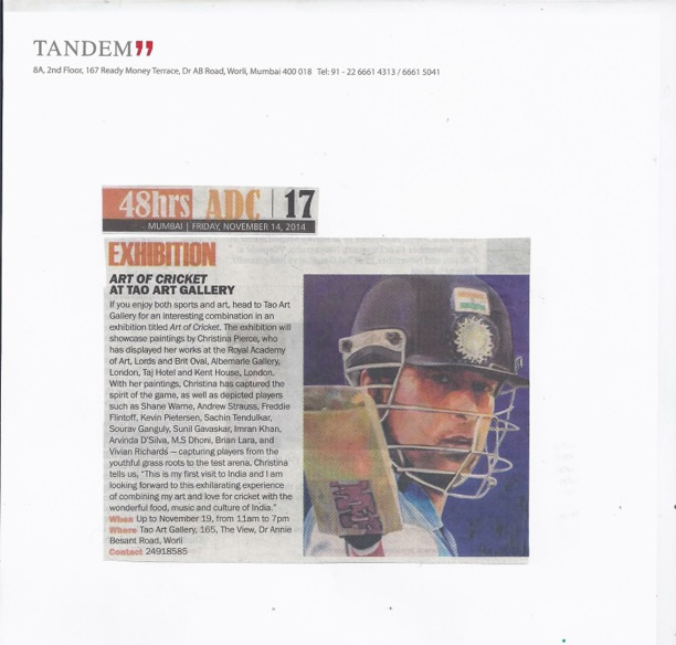 christina pierce cricket artist press cutting india 2014
