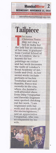 christina pierce cricket artist press cutting india 2014