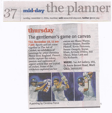 christina pierce cricket artist press cutting india 2014