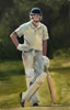 Batting Oil on paper 8� x 12� painting by christina pierce, cricket artist
