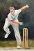 Bowling Oil on paper 8� x 12� painting by christina pierce, cricket artist