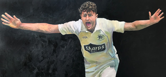 Josh Smith, oil on canvas painting by christina pierce, cricket artist